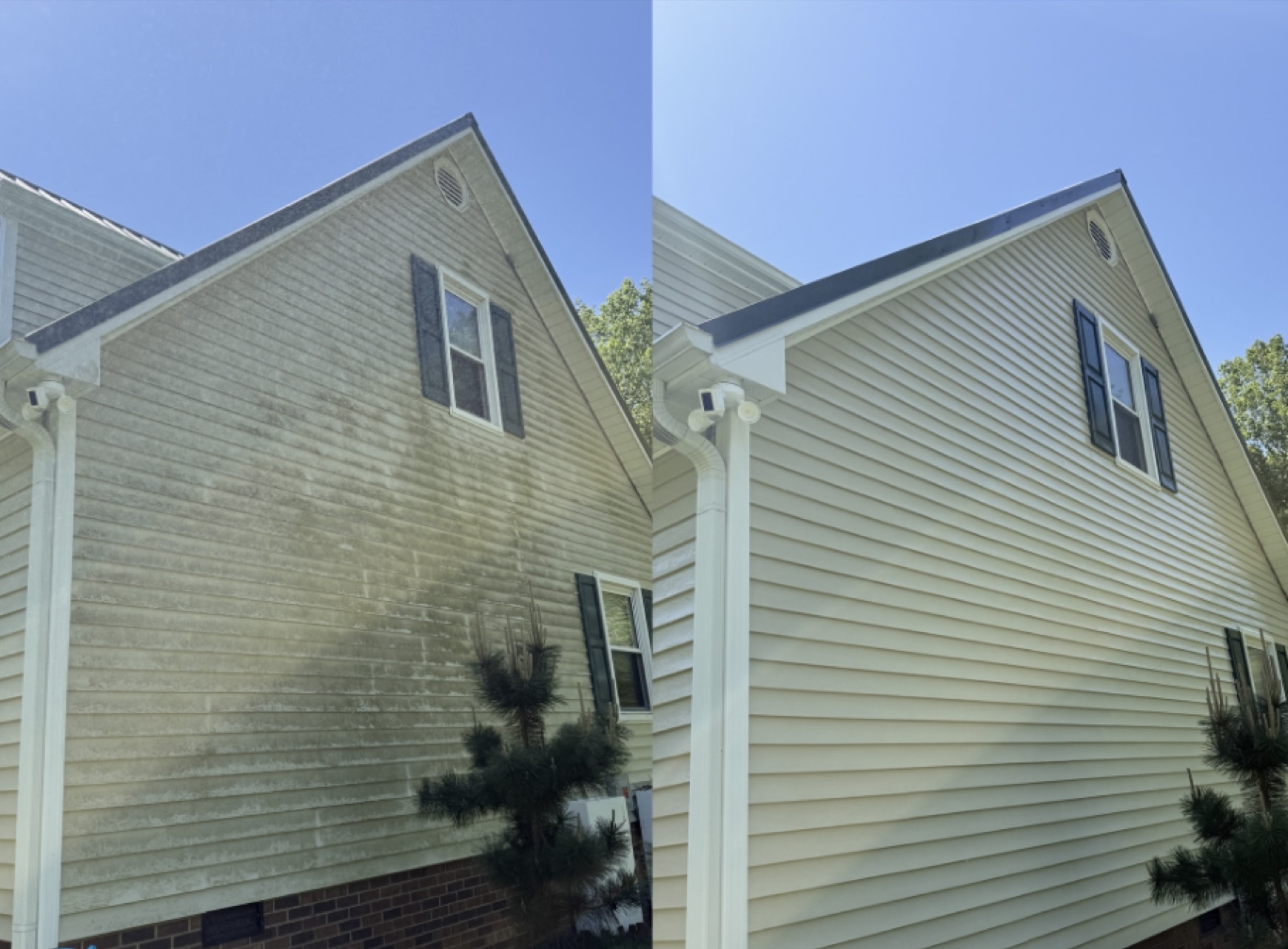 Home siding before and after soft washing by Powell Pro Wash